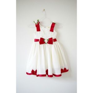 White & Red Satin Ribbons & Bows Wedding Ceremony Dress